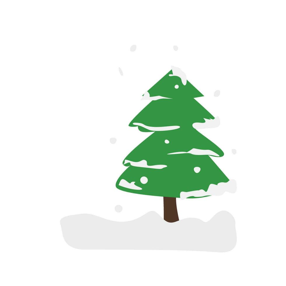 Pine tree vector. Snow landscape. Winter vector. Merry christmas and happy new year clip art. Flat vector in cartoon style isolated on white background.