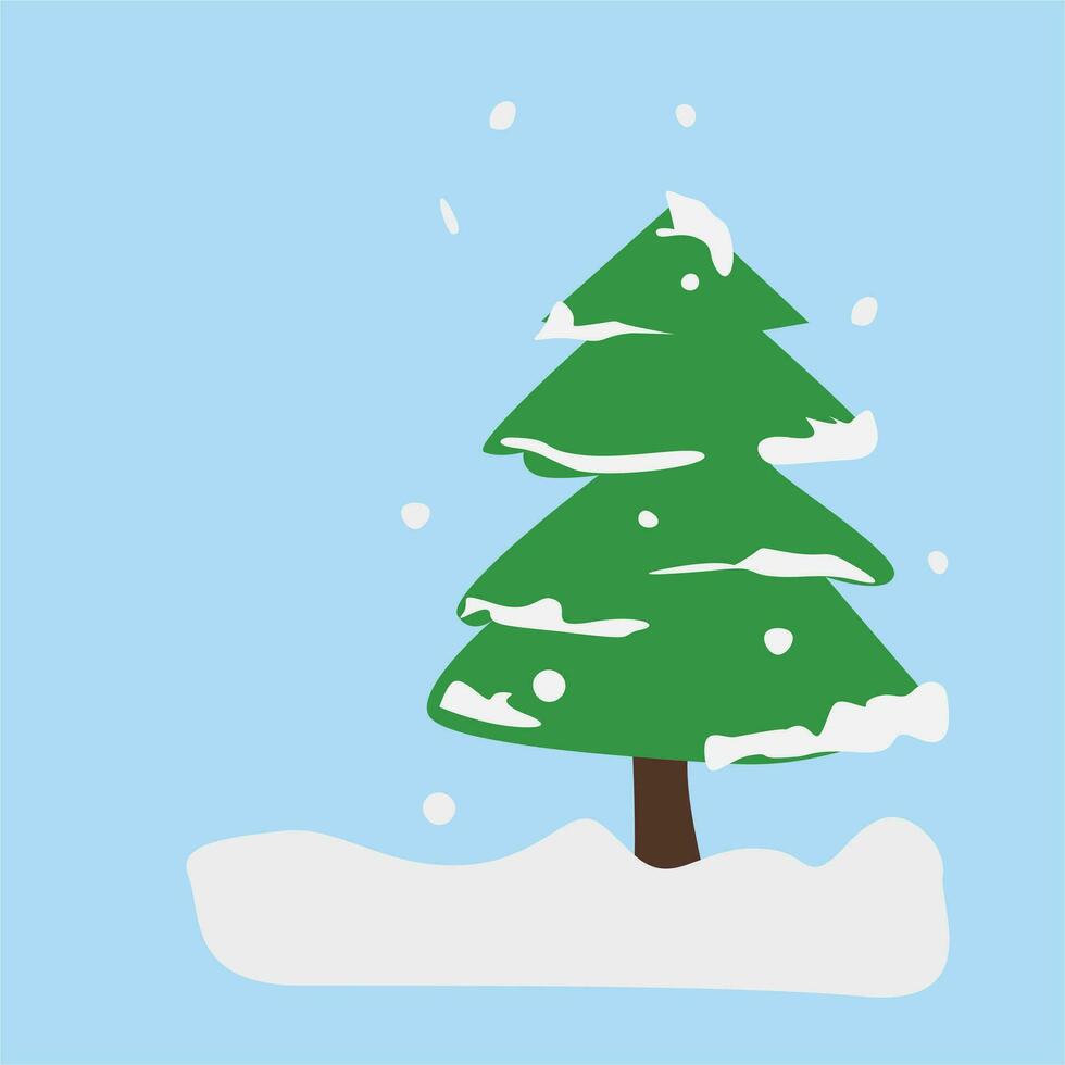 Pine tree vector. Snow landscape. Winter vector. Merry christmas and happy new year clip art. Flat vector in cartoon style isolated