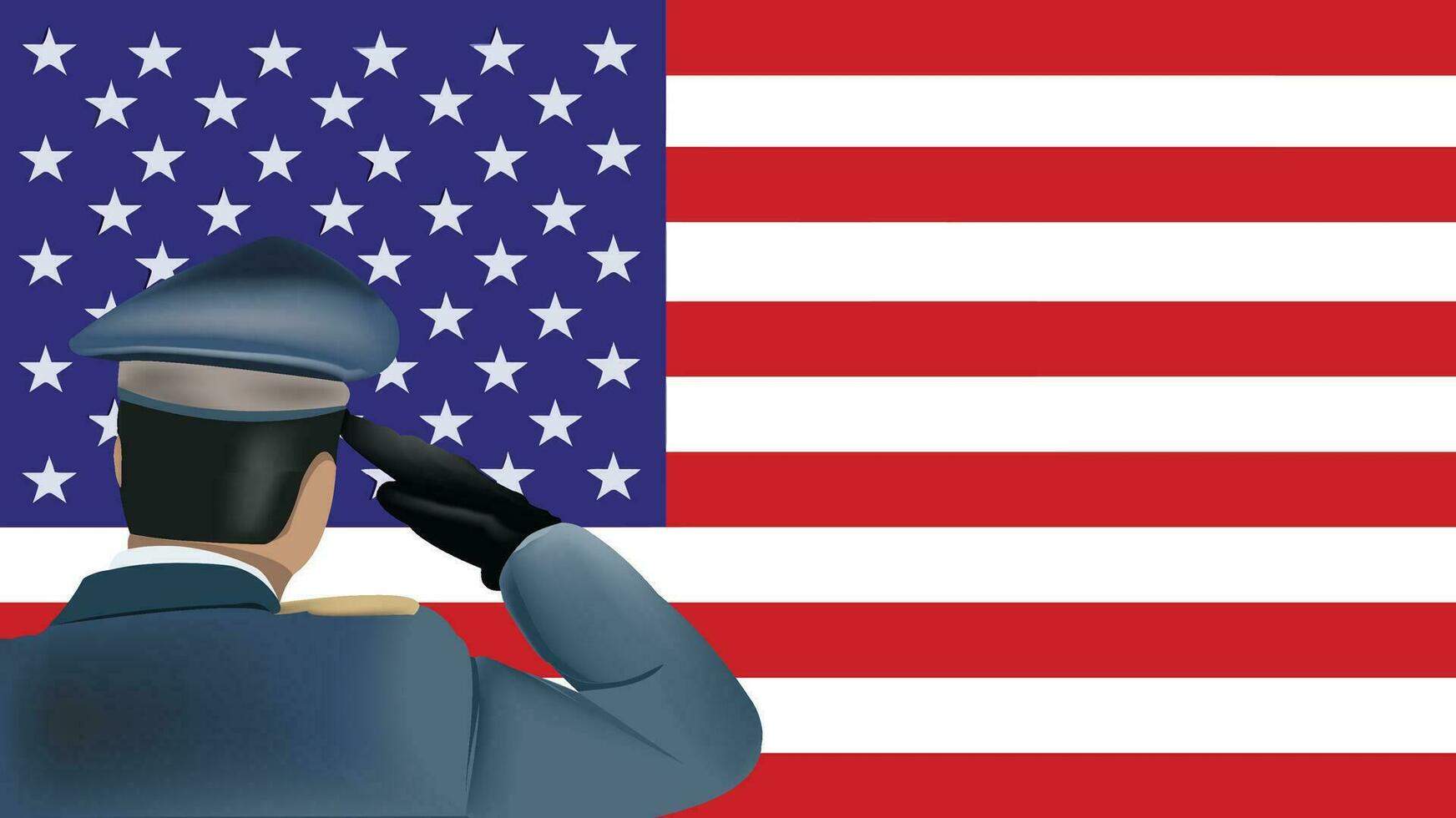 soldier in uniform salutes the American flag visor vector