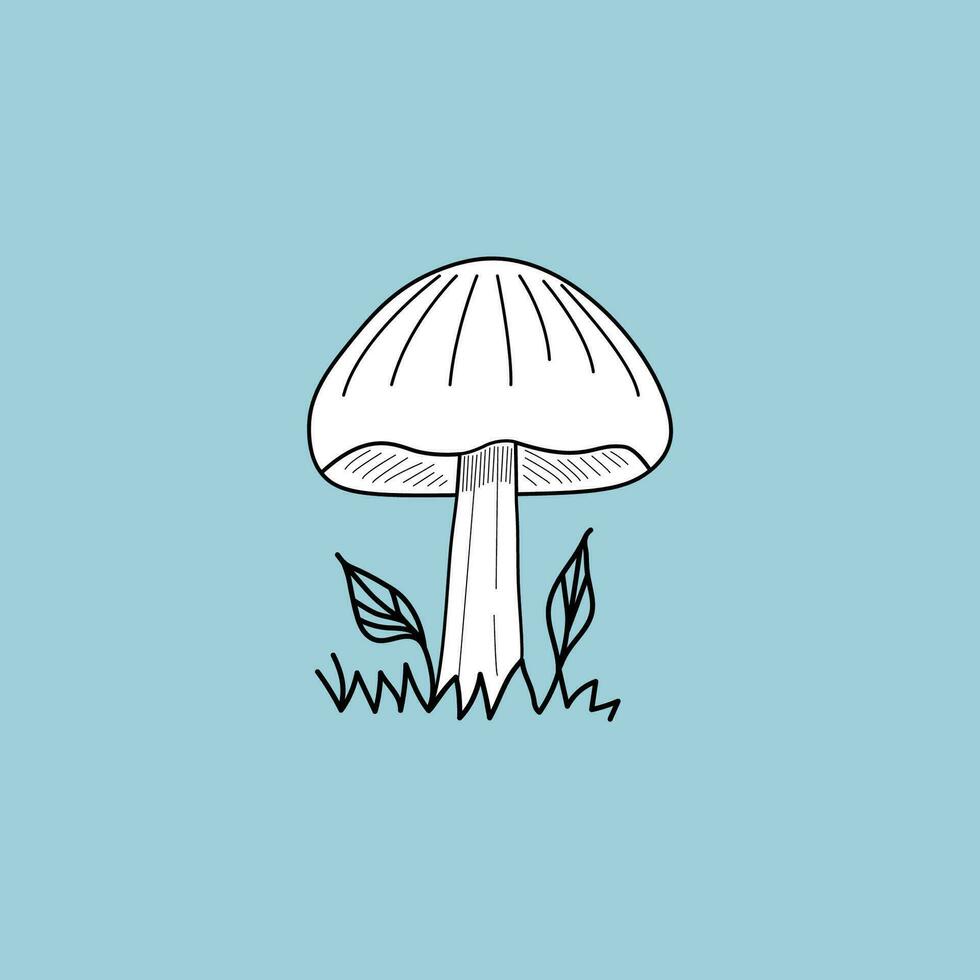 Mushroom Vector hand drawn illustration, mushroom isolated on blue background, single mushroom