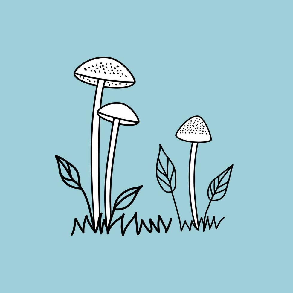 Mushroom Vector hand drawn illustration, mushroom isolated on blue background, single mushroom