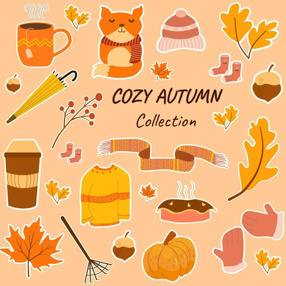 autumn hand drawn cute elements vector