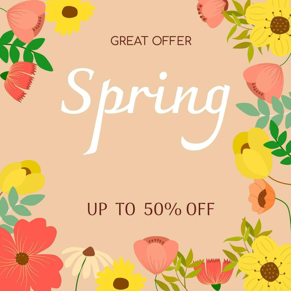 Sale spring background flowers vector