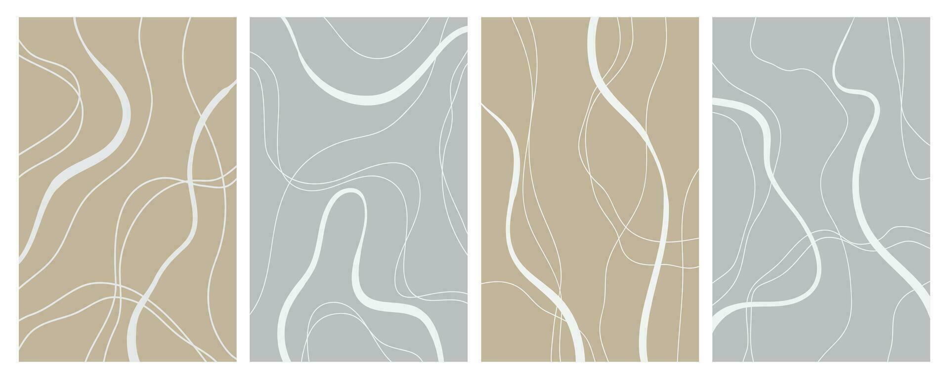 Set of stylish templates with organic abstract shapes and lines in nude colors. Pastel background in minimalist style. Contemporary vector Illustration