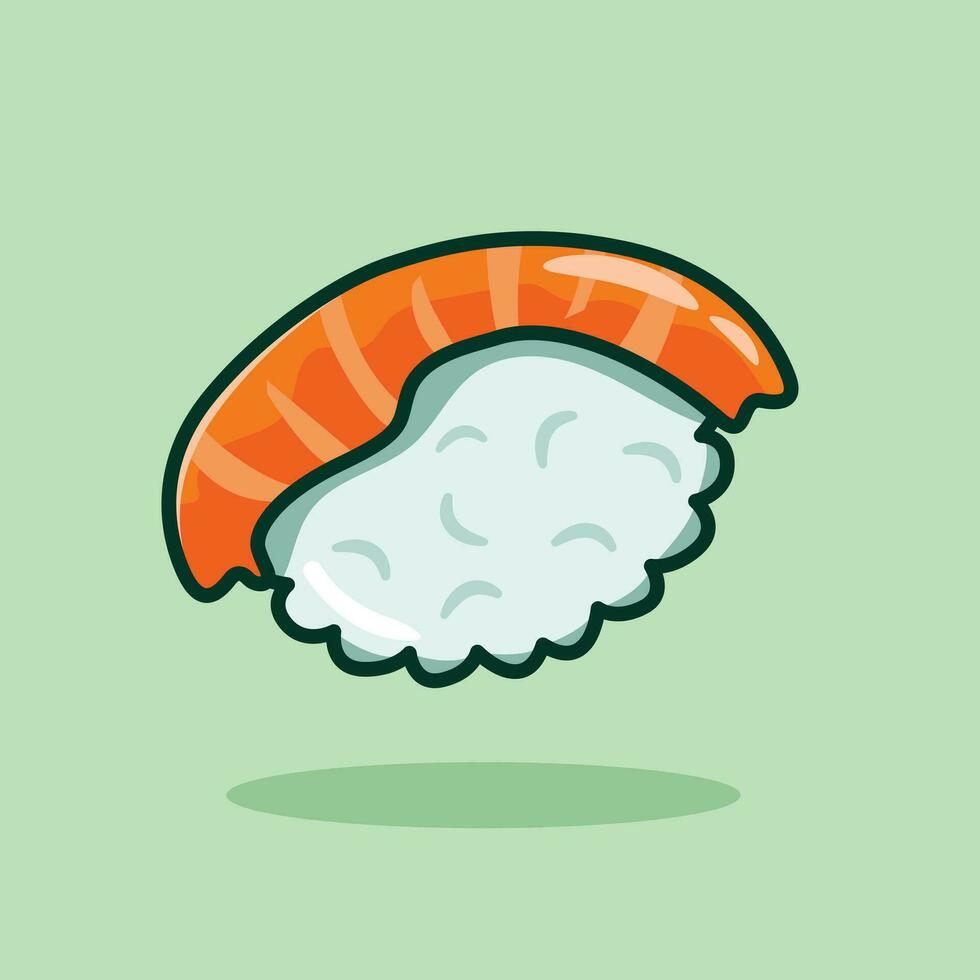 Hirame Sushi Salmon Vector Icon Illustration. Hirame Sushi Salmon food Icon Concept Pine Green  Isolated. Flat Cartoon Style Suitable for Web Landing Page, Banner, Flyer, Sticker, Card, Background