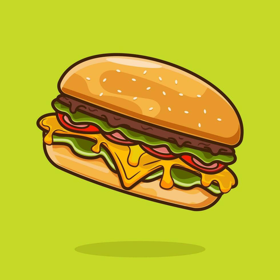 Burger Vector Icon Illustration. Junk Food Icon Concept Green Isolated. Flat Cartoon Style Suitable for Web Landing Page, Banner, Flyer, Sticker, Card, Background