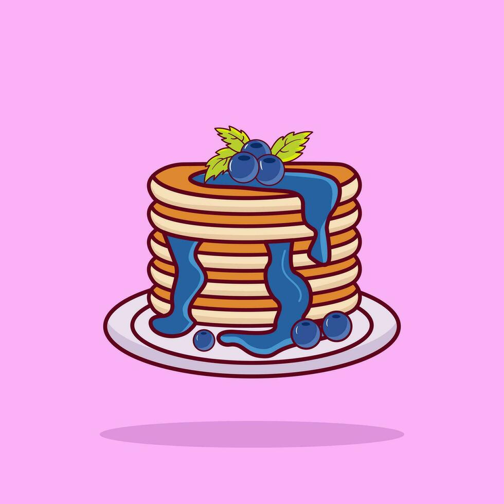 Pancake Blueberry Vector Icon Illustration. Pancake  Icon Concept Purpel soft Isolated. Flat Cartoon Style Suitable for Web Landing Page, Banner, Flyer, Sticker, Card, Background