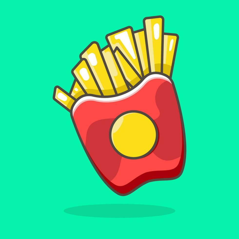 french Fries Vector Icon Illustration. Junk Food Icon Concept Green Isolated. Flat Cartoon Style Suitable for Web Landing Page, Banner, Flyer, Sticker, Card, Background