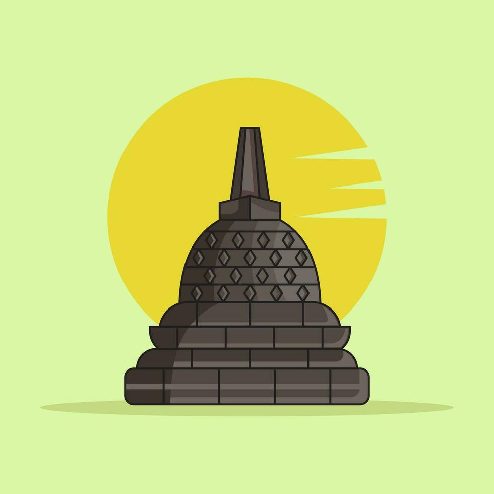 Borobudur Temple Vector Icon Illustration.  Borobudur Temple Icon Concept Yellow soft Isolated. Flat Cartoon Style Suitable for Web Landing Page, Banner, Flyer, Sticker, Card, Background