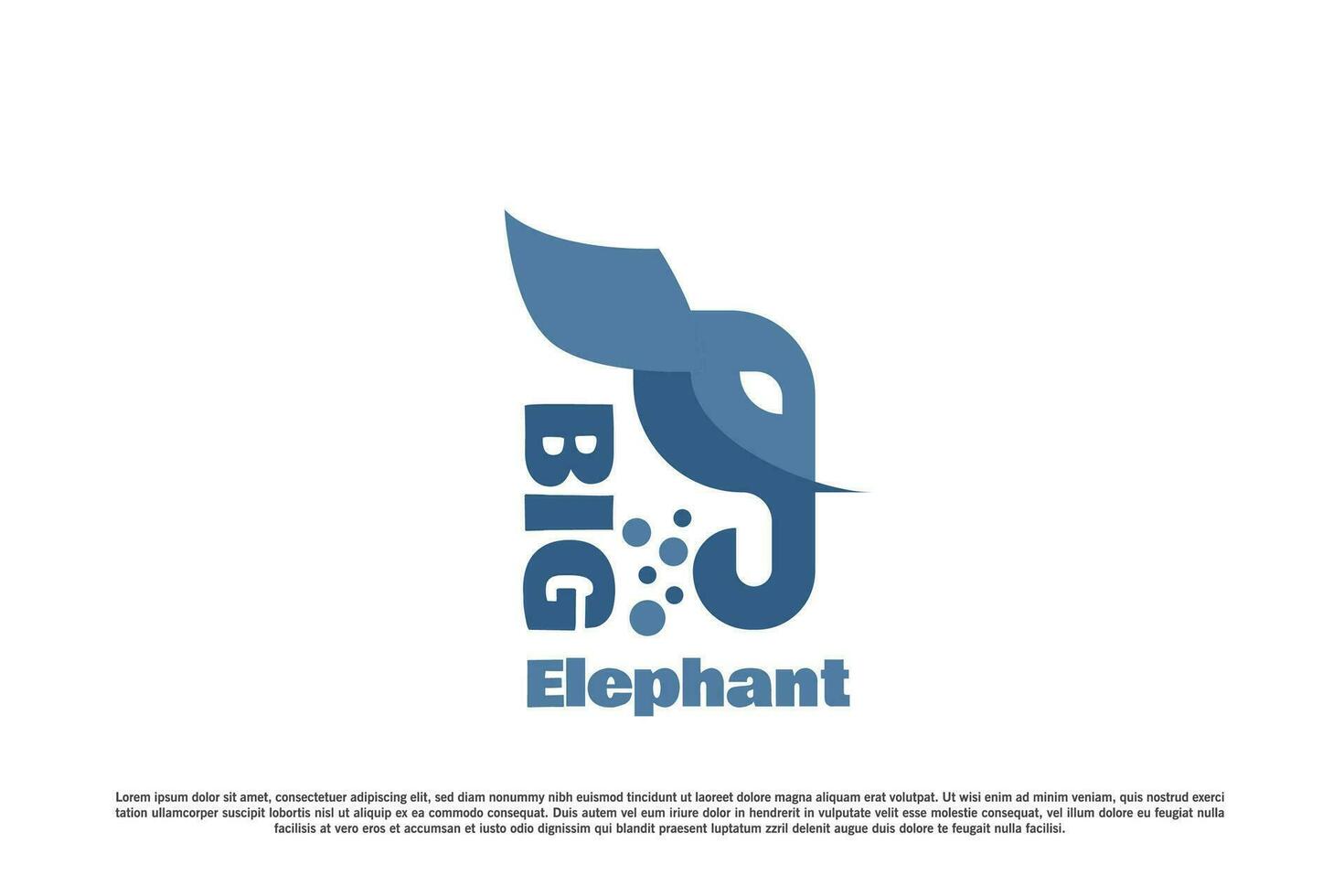 Illustration of an elephant head logo design. Silhouette of big animal head face, tusk, african elephant, zoo fauna mascot character. Modern minimalist simple flat wildlife icon symbol. vector