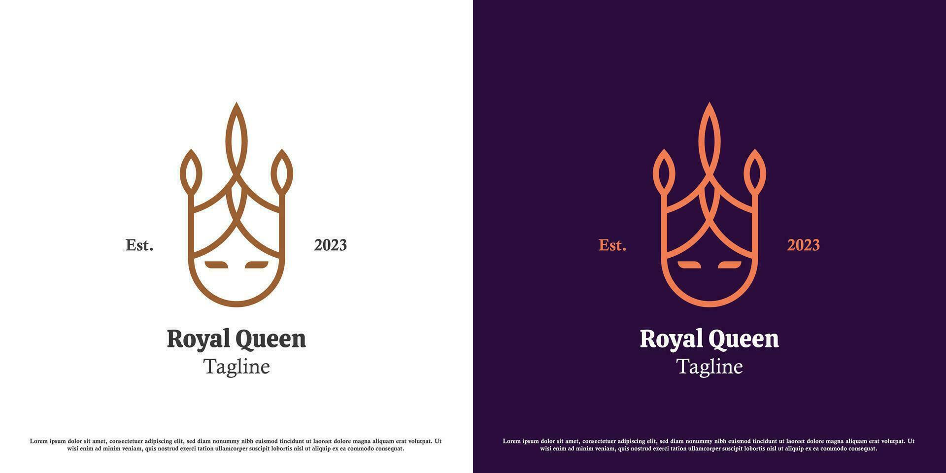 Cute queen logo design illustration. Silhouette of beauty woman woman fashion princess queen crown king kingdom noble beautiful wise diamond knight. Simple minimalist feminine elegant flat concept. vector