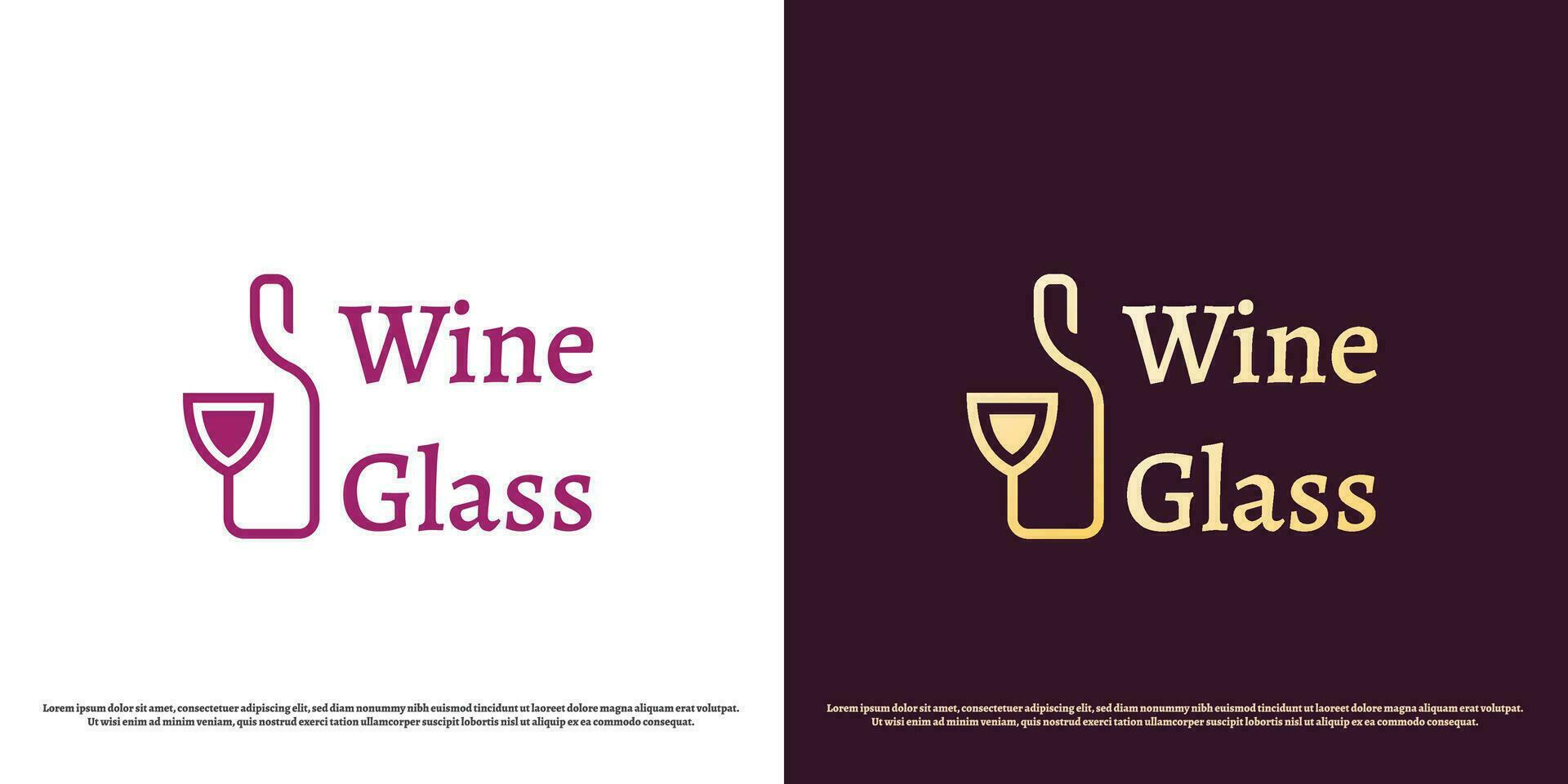 Wine bottle glass logo design illustration. Silhouette of wine bottle glass beverage bar bartender barman waiter nightclub drink. Flat icon symbol simple minimalist elegant luxury glossy classy. vector