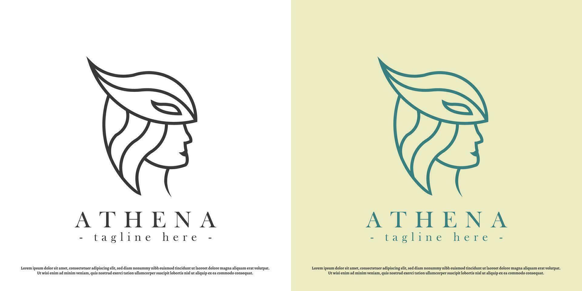 diosa de guerra atenea logo diseño ilustración. silueta de el diosa de guerra atenea casco joven mujer antepasado antiguo griego romano historia corajudo. sencillo minimalista Clásico lujo elegante. vector
