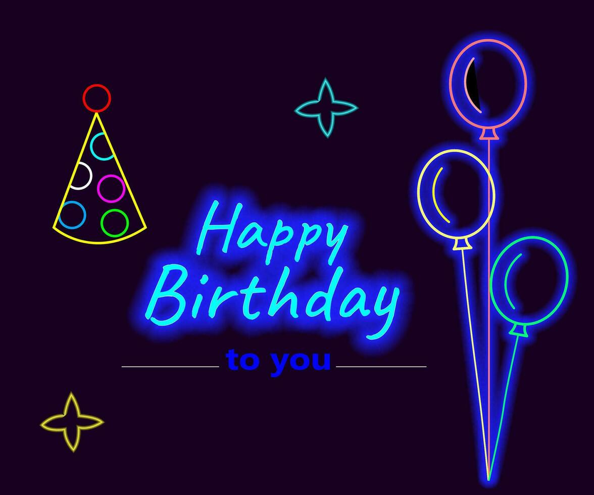 Happy Birthday Neon Text Vector. Happy birthday neon sign, design template, modern trend design, night neon signboard, night bright advertising, light banner. Editing text neon sign. vector