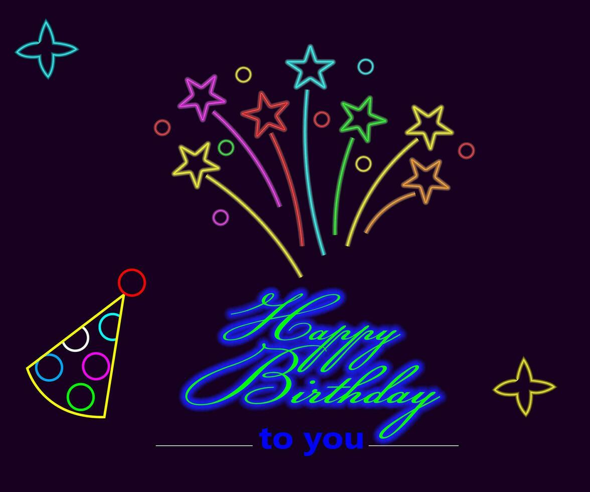 Happy Birthday Neon Text Vector. Happy birthday neon sign, design template, modern trend design, night neon signboard, night bright advertising, light banner. Editing text neon sign. vector