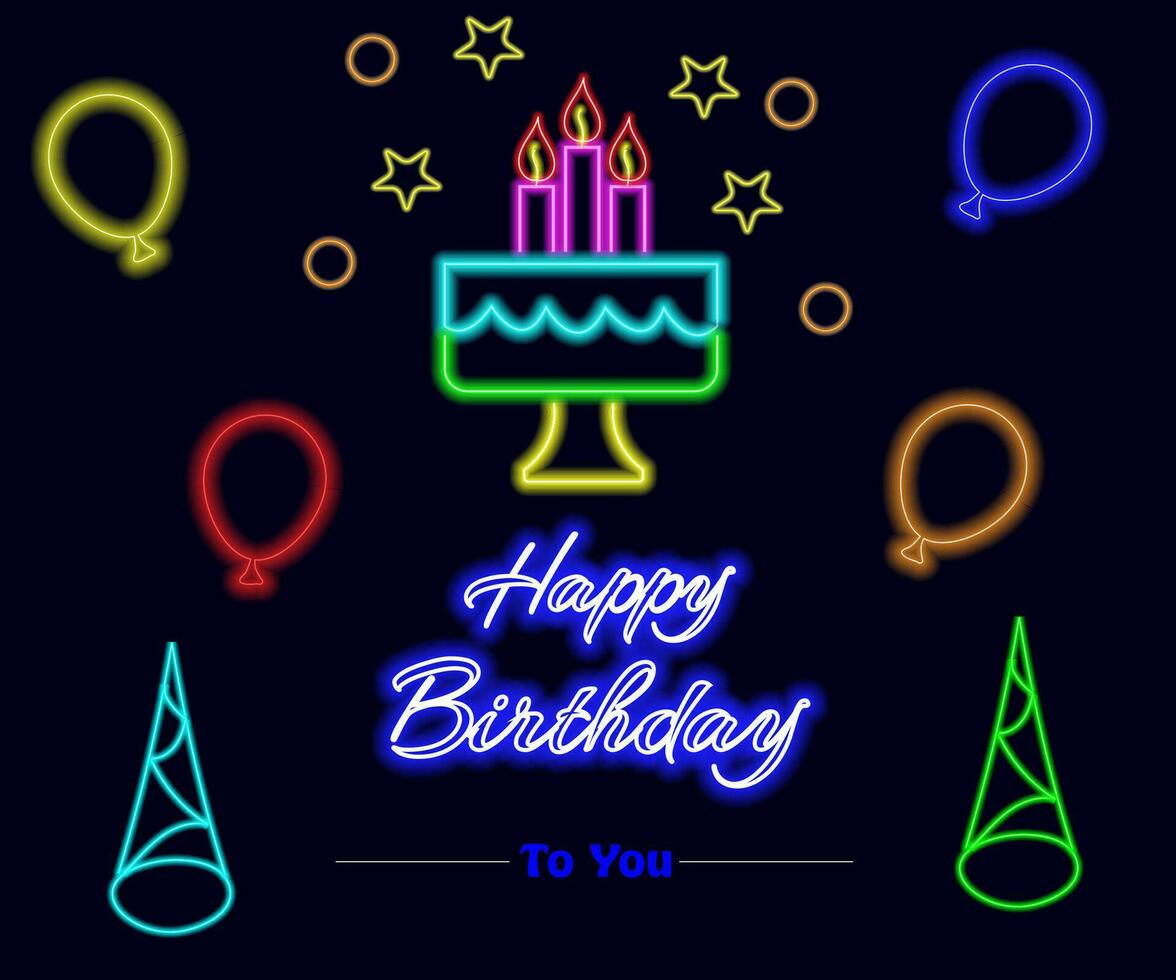 Happy Birthday Neon Text Vector. Happy birthday neon sign, design template, modern trend design, night neon signboard, night bright advertising, light banner. Editing text neon sign. vector