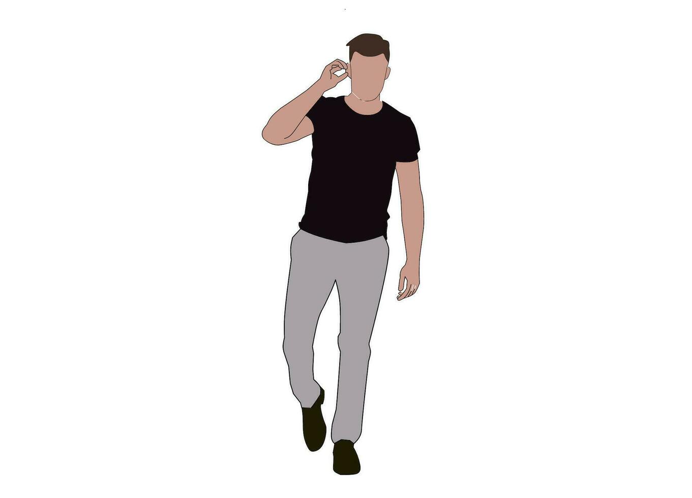 Vector about flat face man fashion black T-Shirt and gray pants white background. Men fashion clothing theme concept.