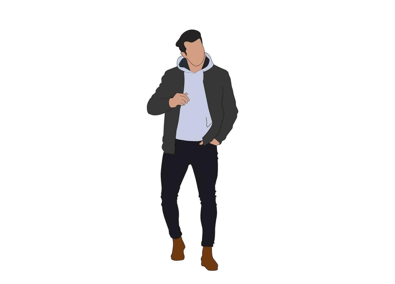 Vector about fashion man wearing Hoodie with T-shirt color blue gray black white background. Men's fashion clothing theme concept.