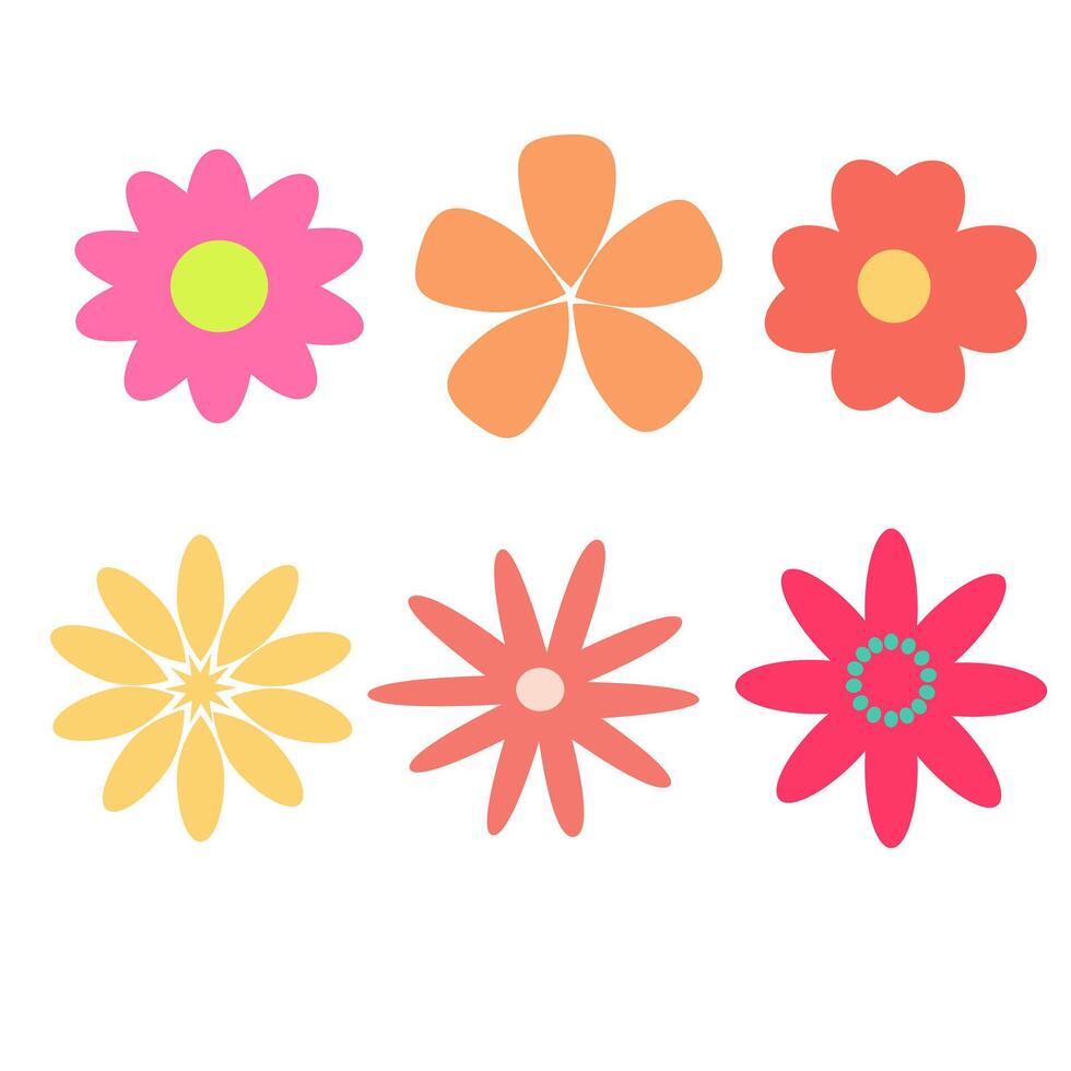 Set Of Colorful Flowers Design Element. Perfect For Stickers, Posters, And Other Creative Projects vector