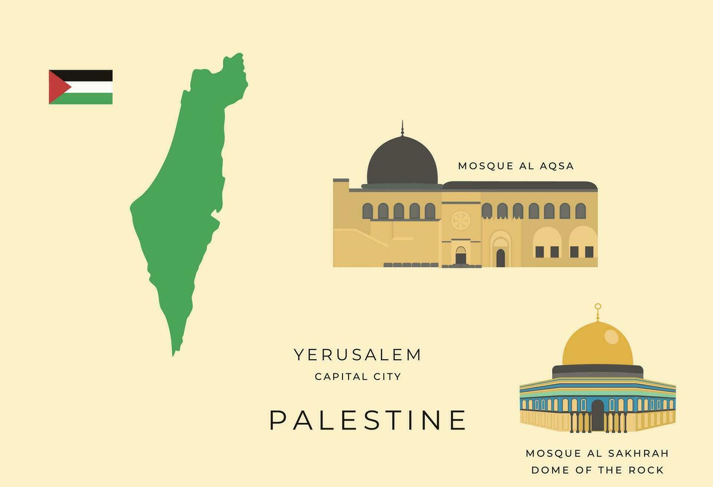 Palestine mosque and map vector