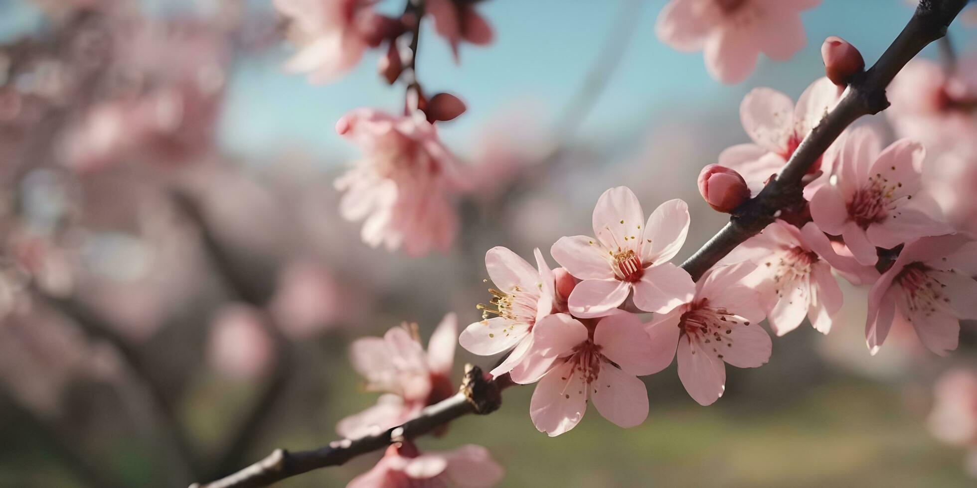 a realistic a close up of a cherry blossom tree ai generated photo