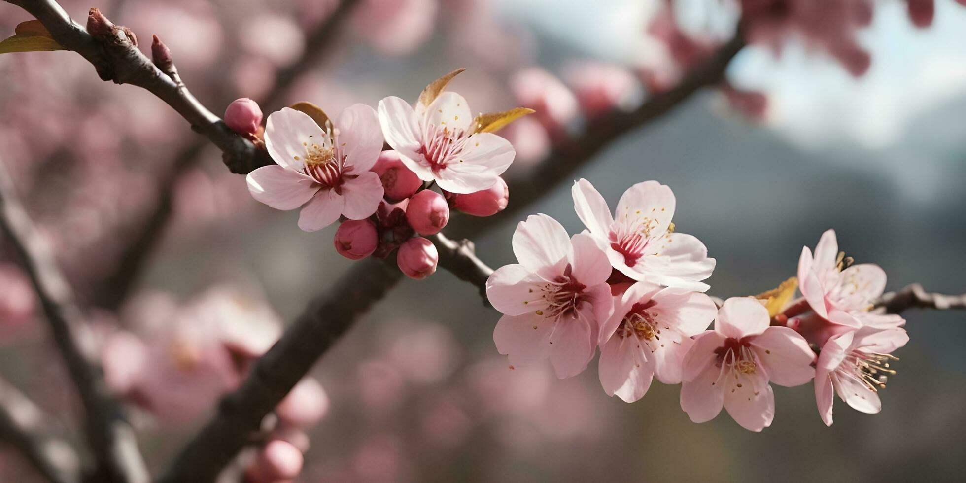a realistic a close up of a cherry blossom tree ai generated photo