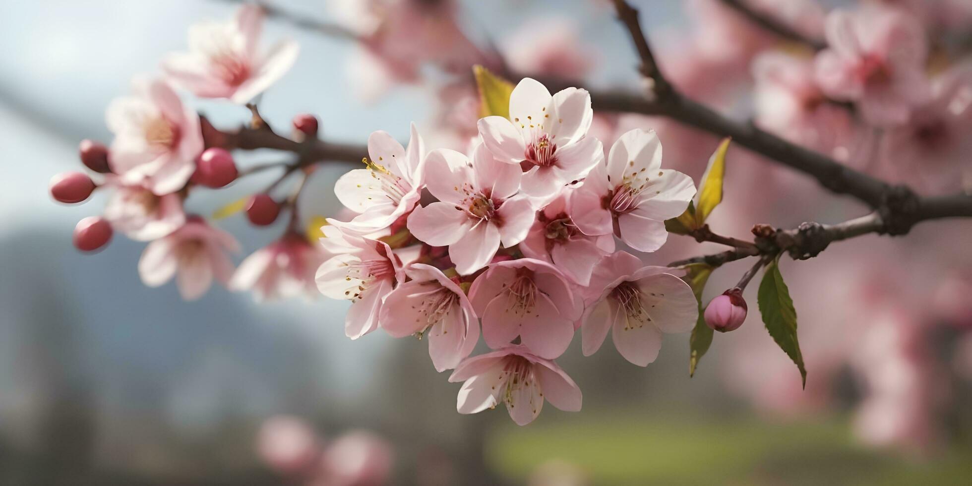 a realistic a close up of a cherry blossom tree ai generated photo