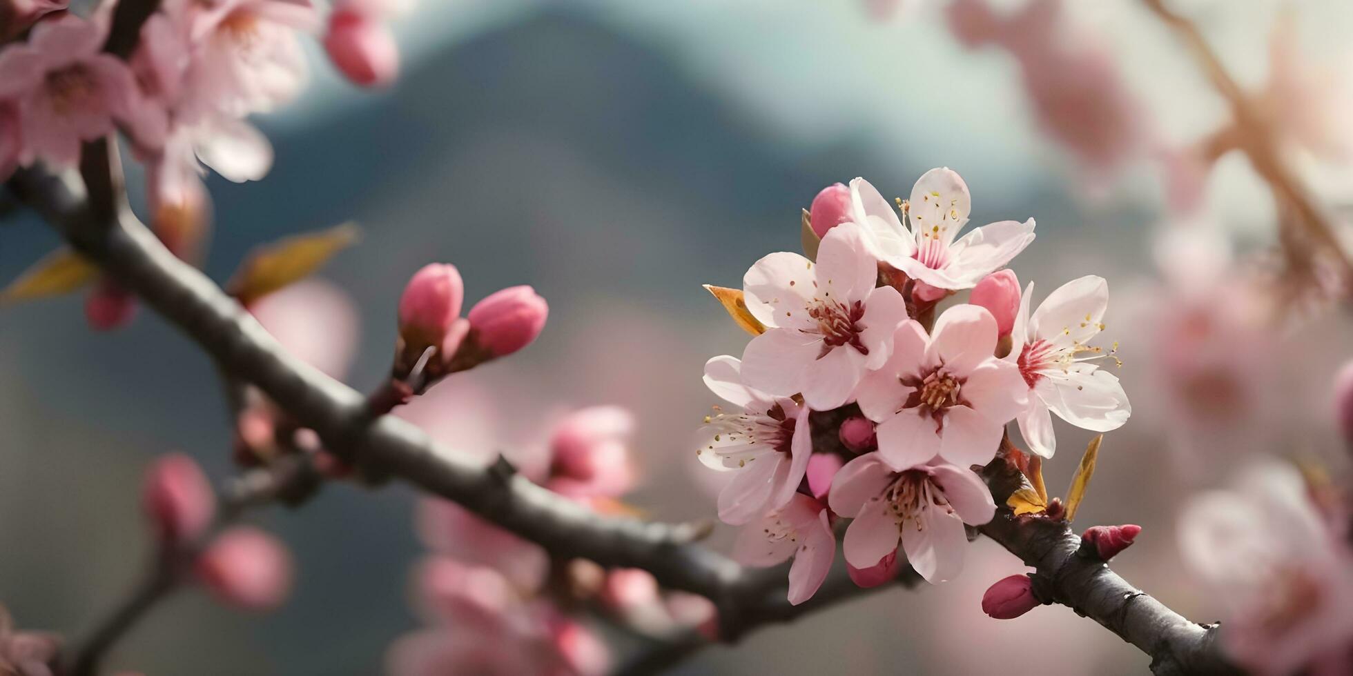 a realistic a close up of a cherry blossom tree ai generated photo