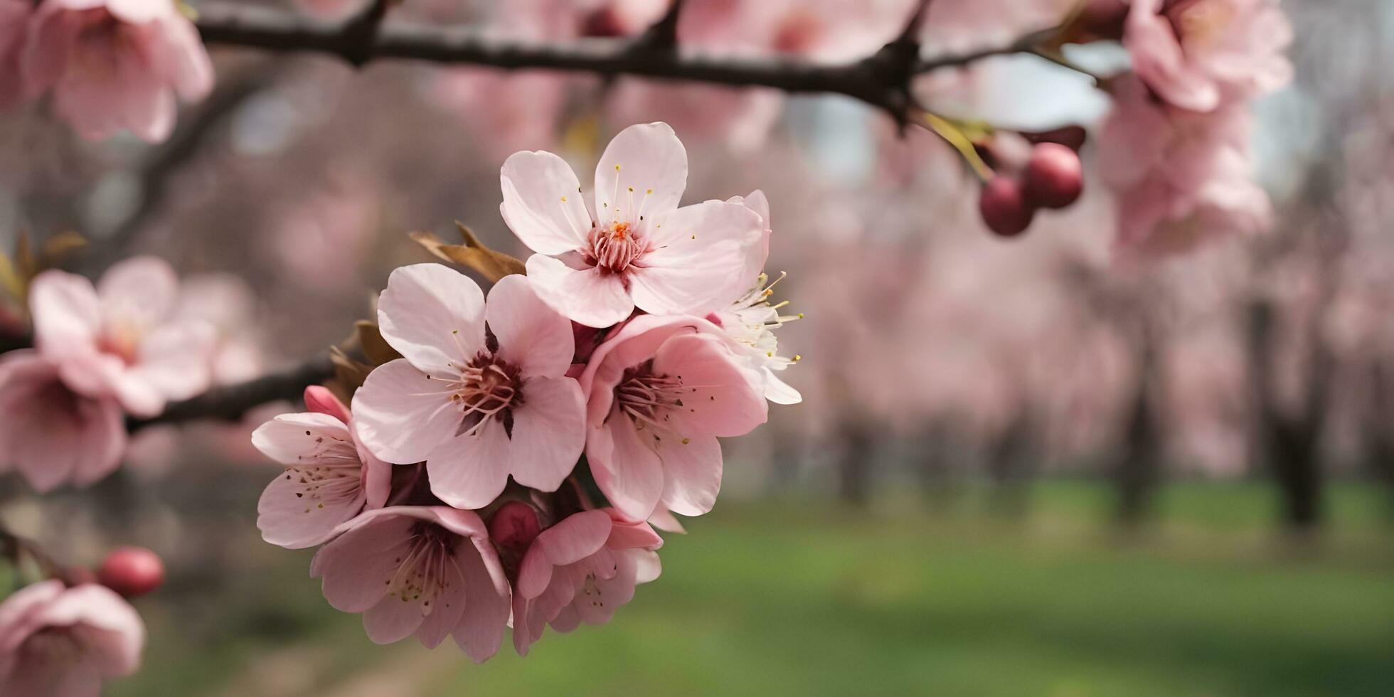 a realistic a close up of a cherry blossom tree ai generated photo