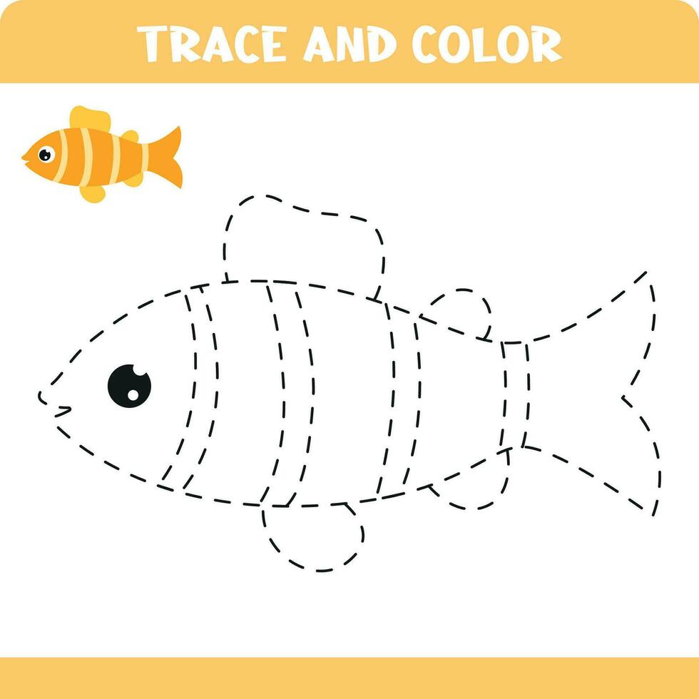 Trace the fish handwriting practice for kids. Educational activity worksheets. vector