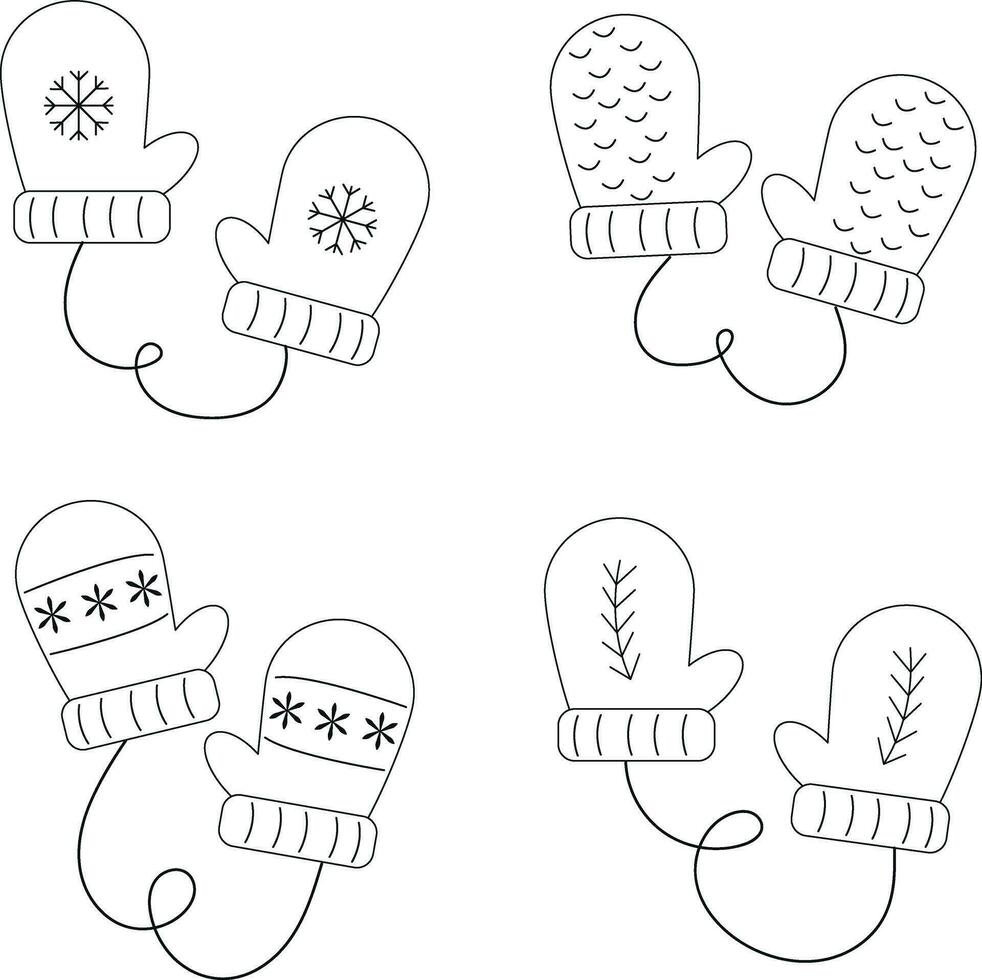 Vector doodle mittens, black and white drawing, winter illustration, mittens clip art