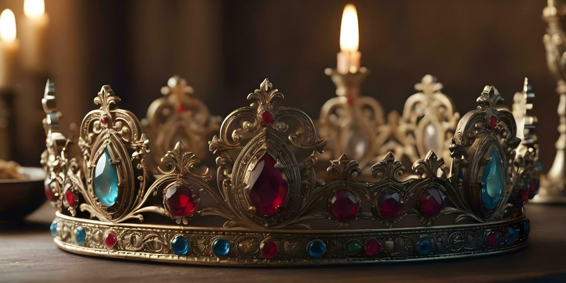 a realistic crown sits on top of a wooden table ai generated photo