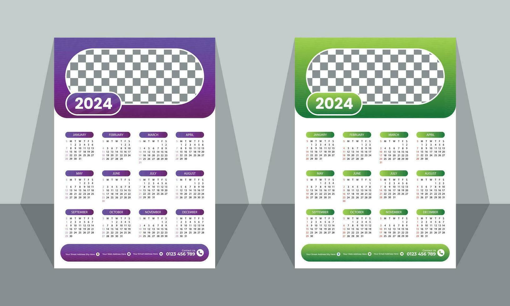 Vector 2024 wall calendar template design.