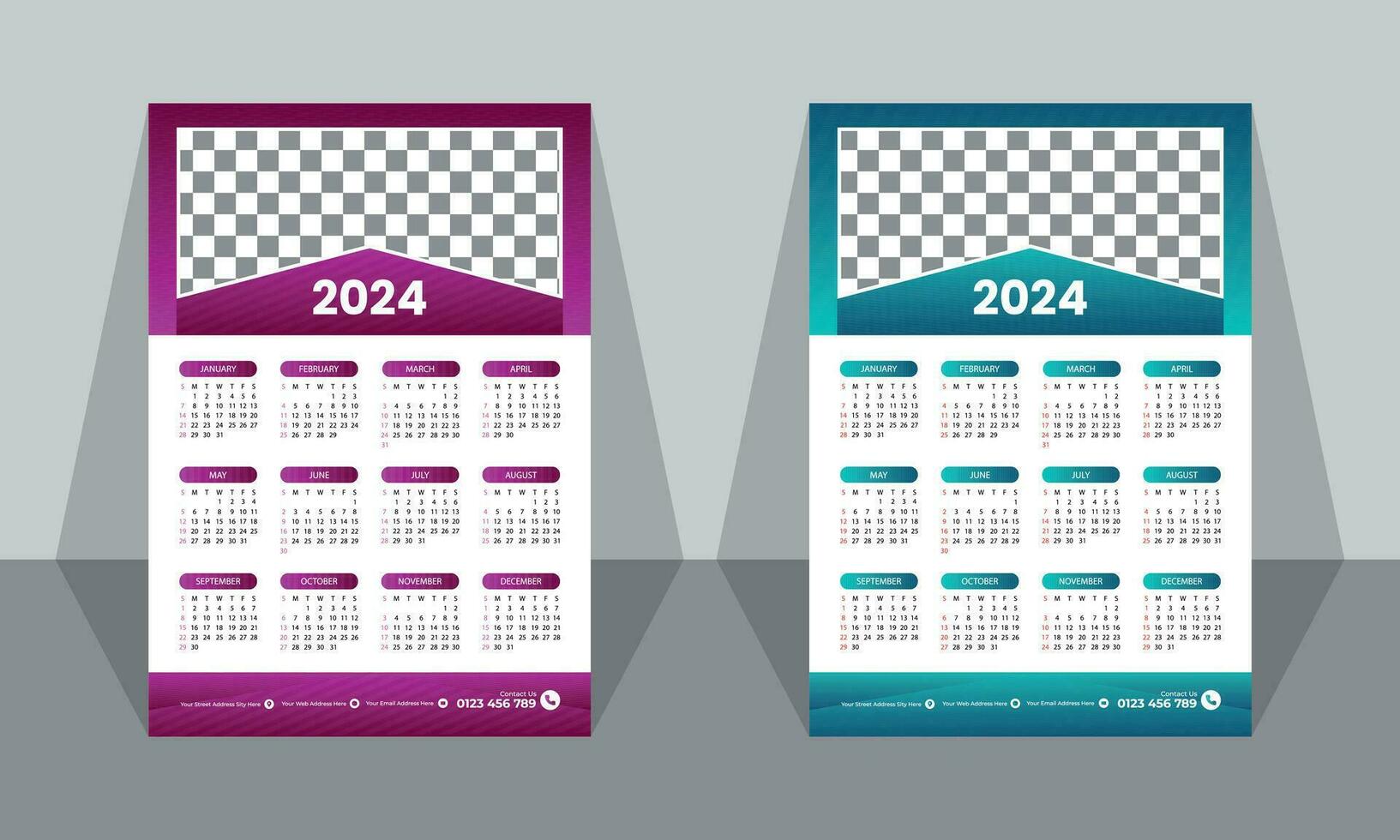 Vector 2024 wall calendar template design.