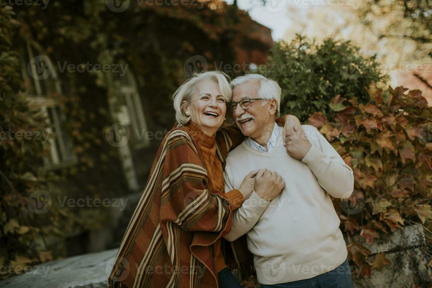 Senior couple embracing in autumn park photo