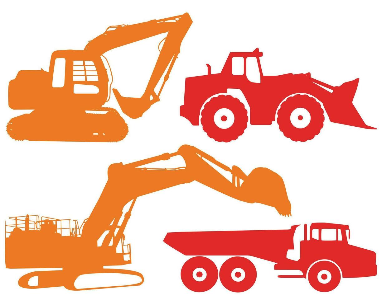 construction machine silhouettes vector illustration