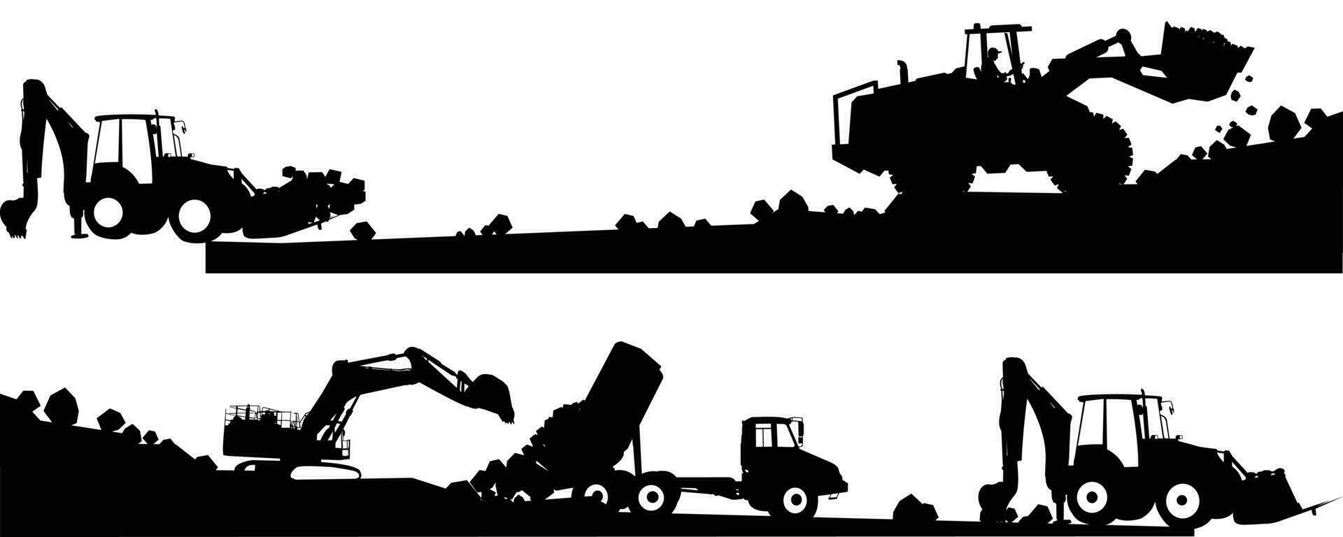 Tractor and builders silhouette vector illustration