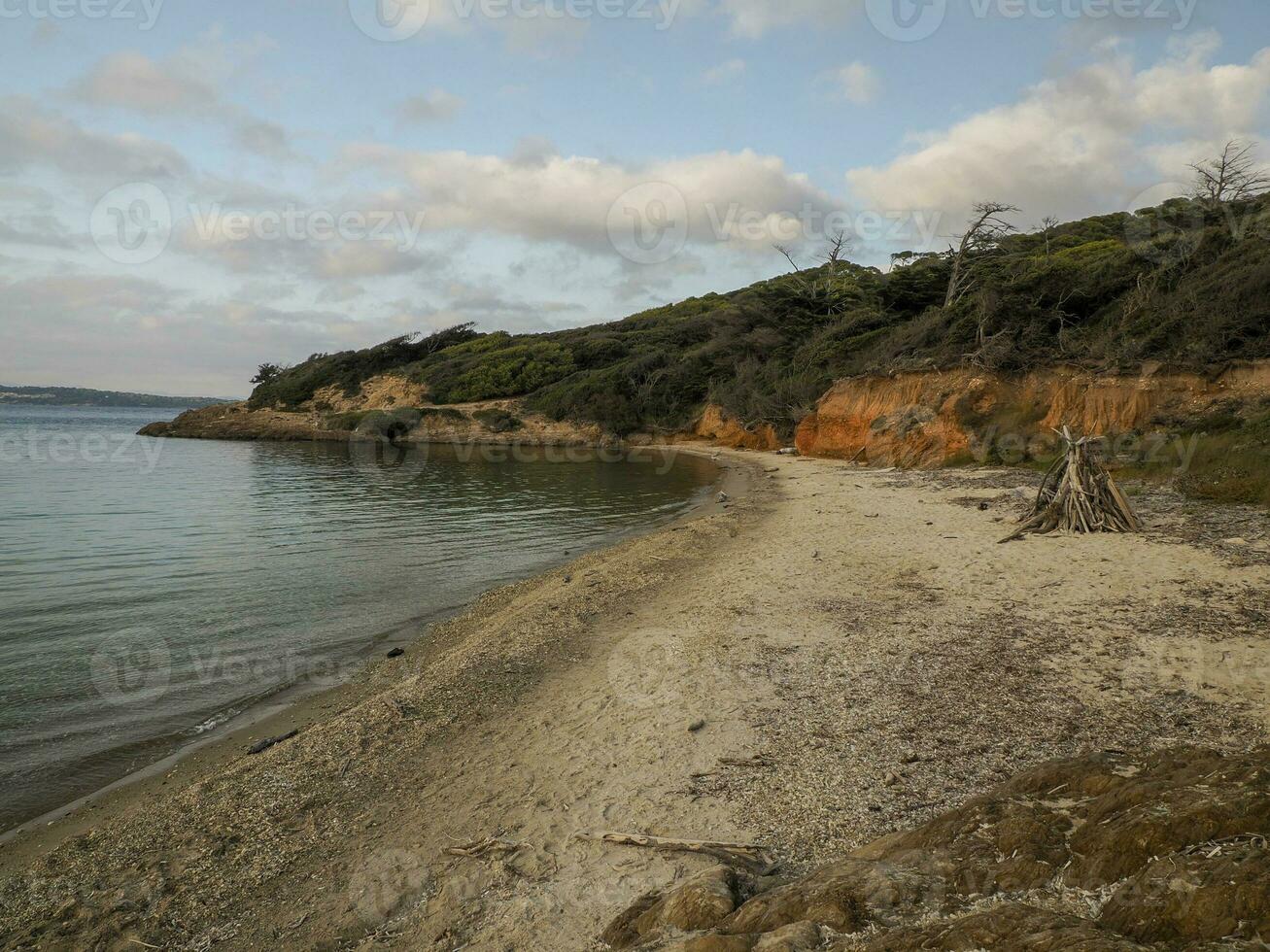 Langoustier red beach in porquerolles island france panorama landscape photo