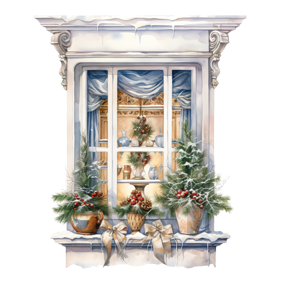 AI generated Window For Christmas Event. Watercolor Style. AI Generated png