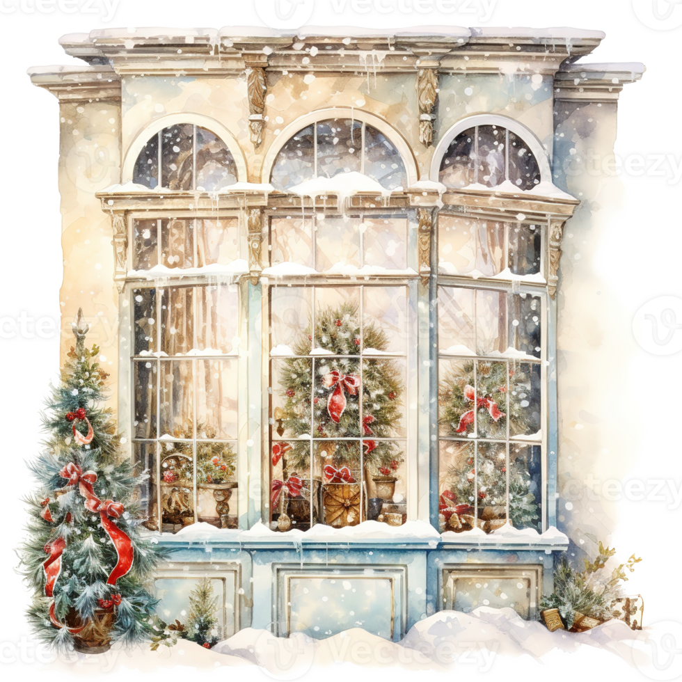 AI generated Window For Christmas Event. Watercolor Style. AI Generated png