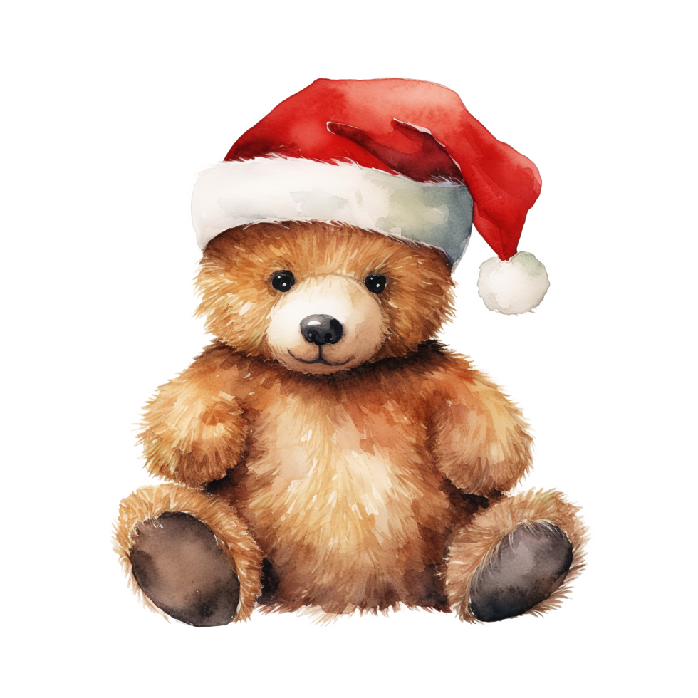 AI generated Teddy Bear Wearing Santa Costume For Christmas Event. Watercolor Style. AI Generated png