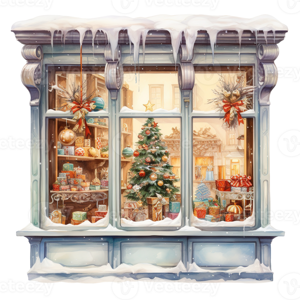 AI generated Window For Christmas Event. Watercolor Style. AI Generated png