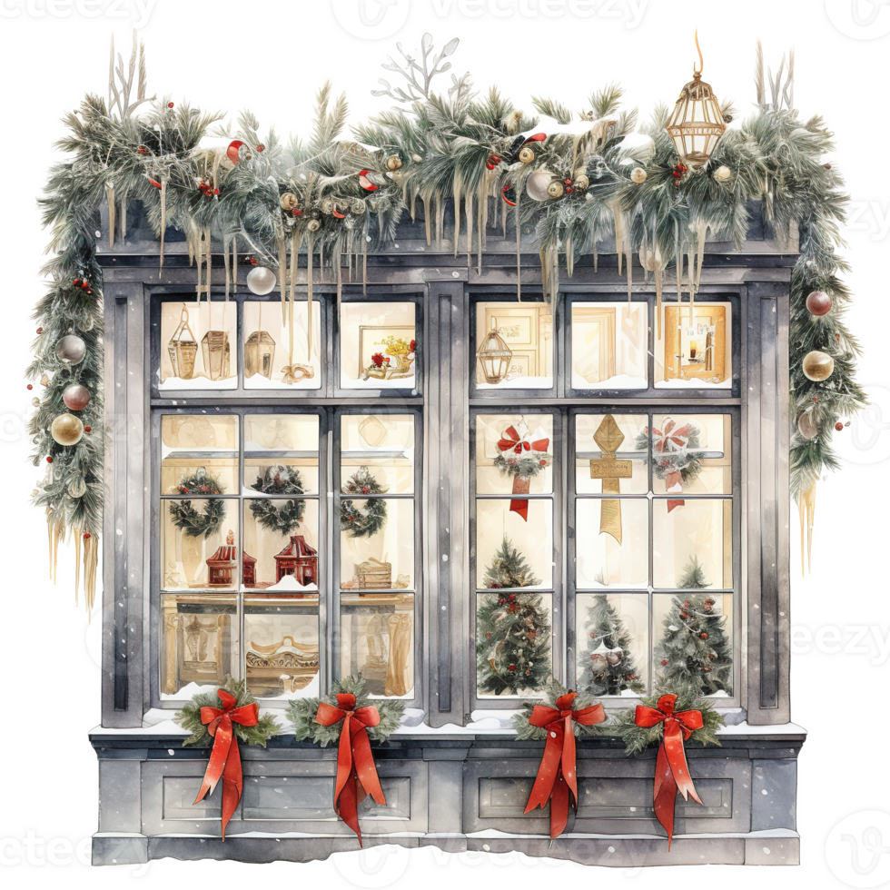 AI generated Window For Christmas Event. Watercolor Style. AI Generated png