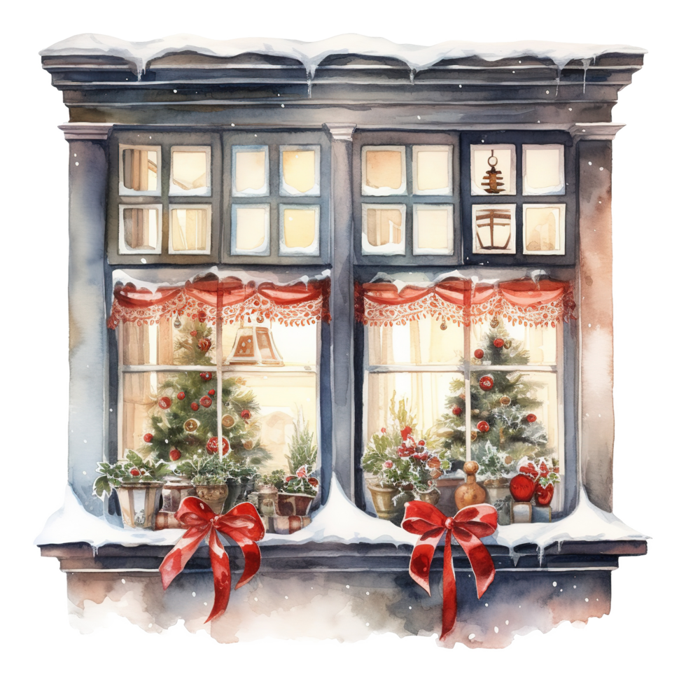 AI generated Window For Christmas Event. Watercolor Style. AI Generated png