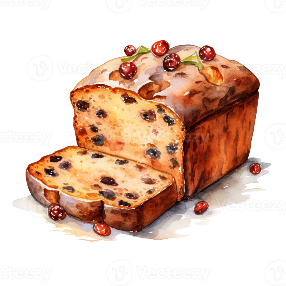 Loaf Cake For Christmas Event. Watercolor Style. AI Generated png
