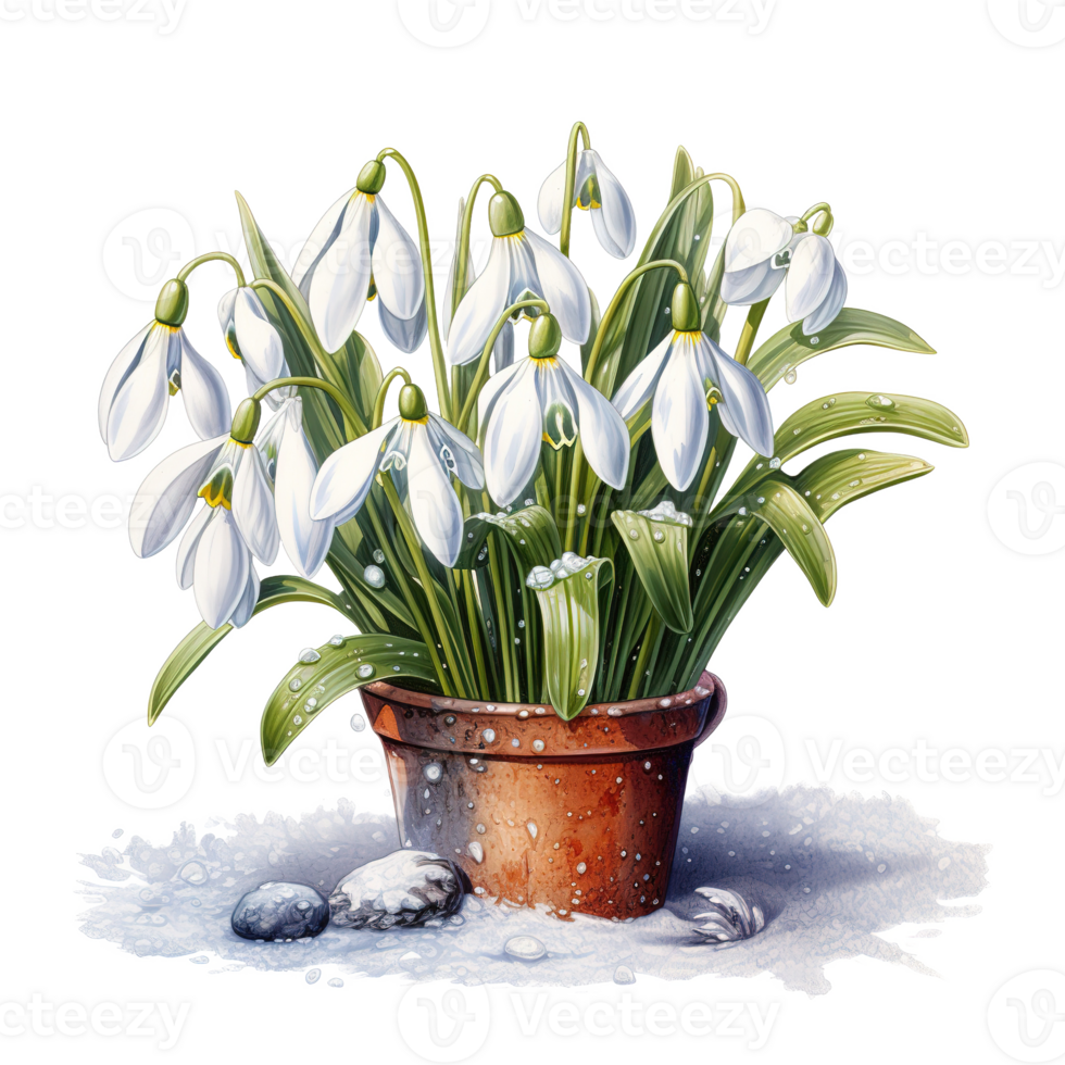 Snowdrop Flower For Christmas Event. Watercolor Style. AI Generated png