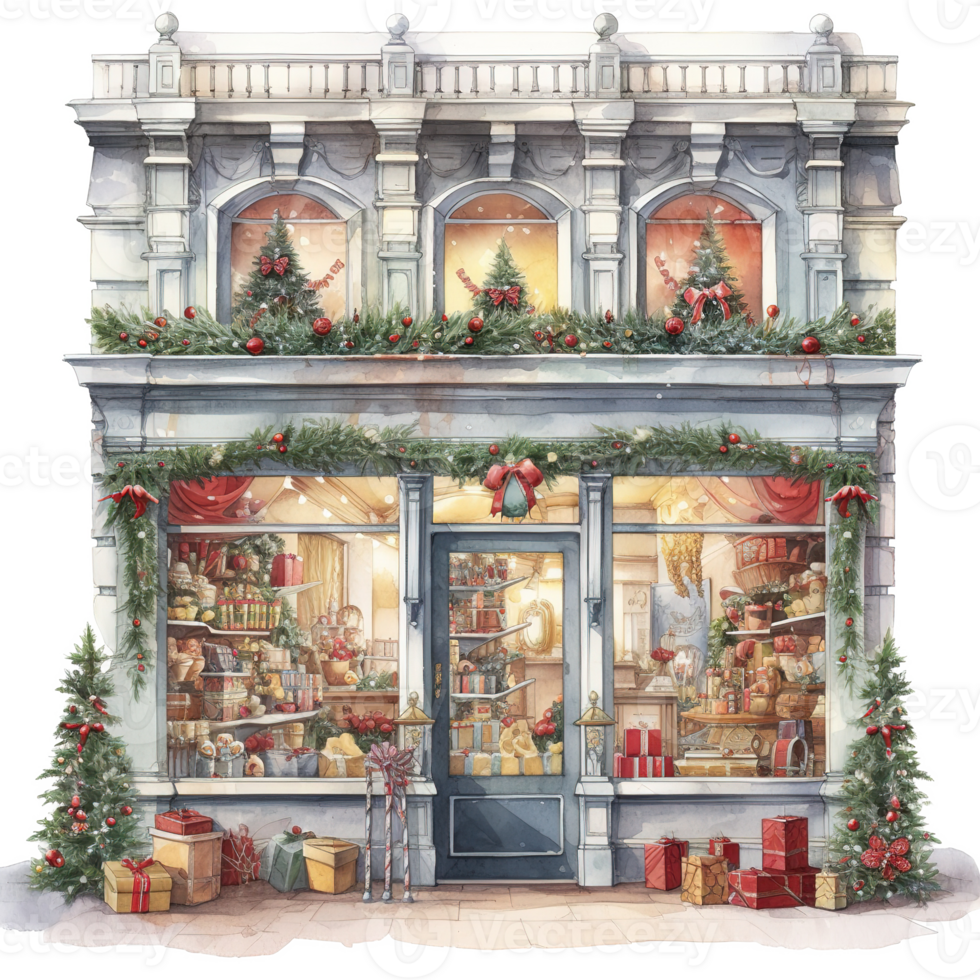 AI generated Storefront For Christmas Event. Watercolor Style. AI Generated png