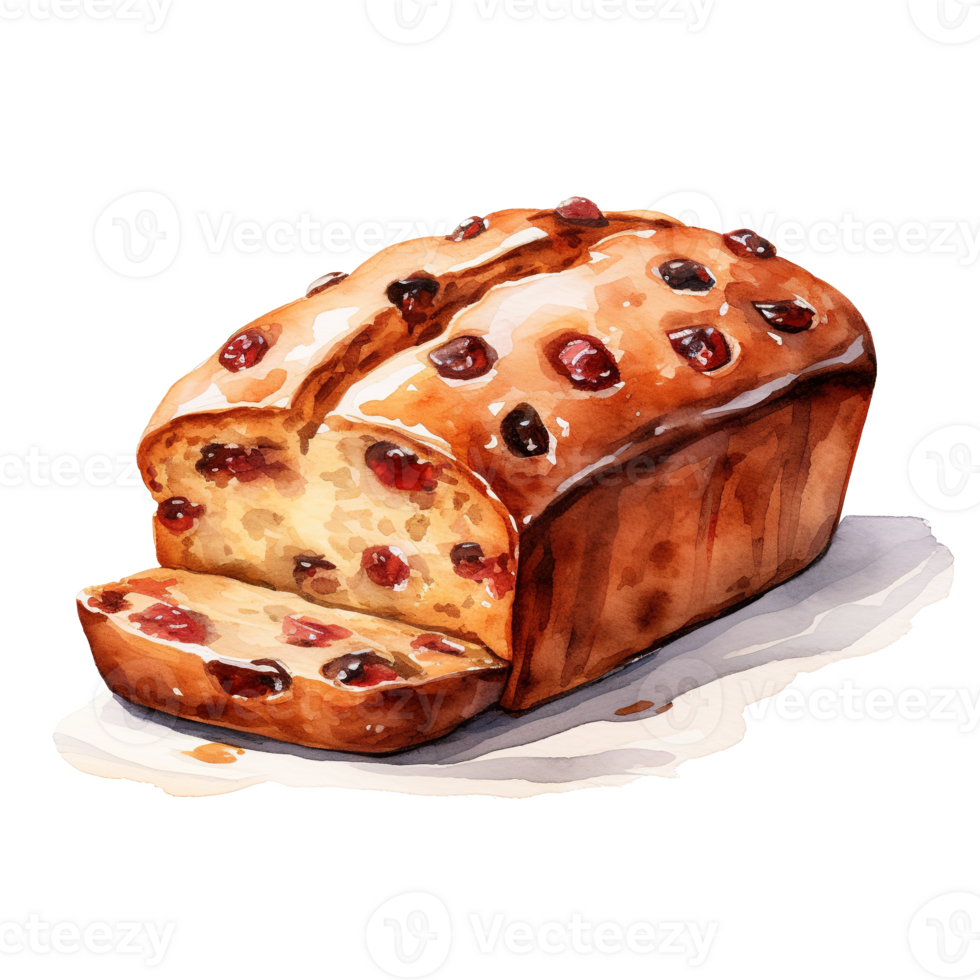 Loaf Cake For Christmas Event. Watercolor Style. AI Generated png