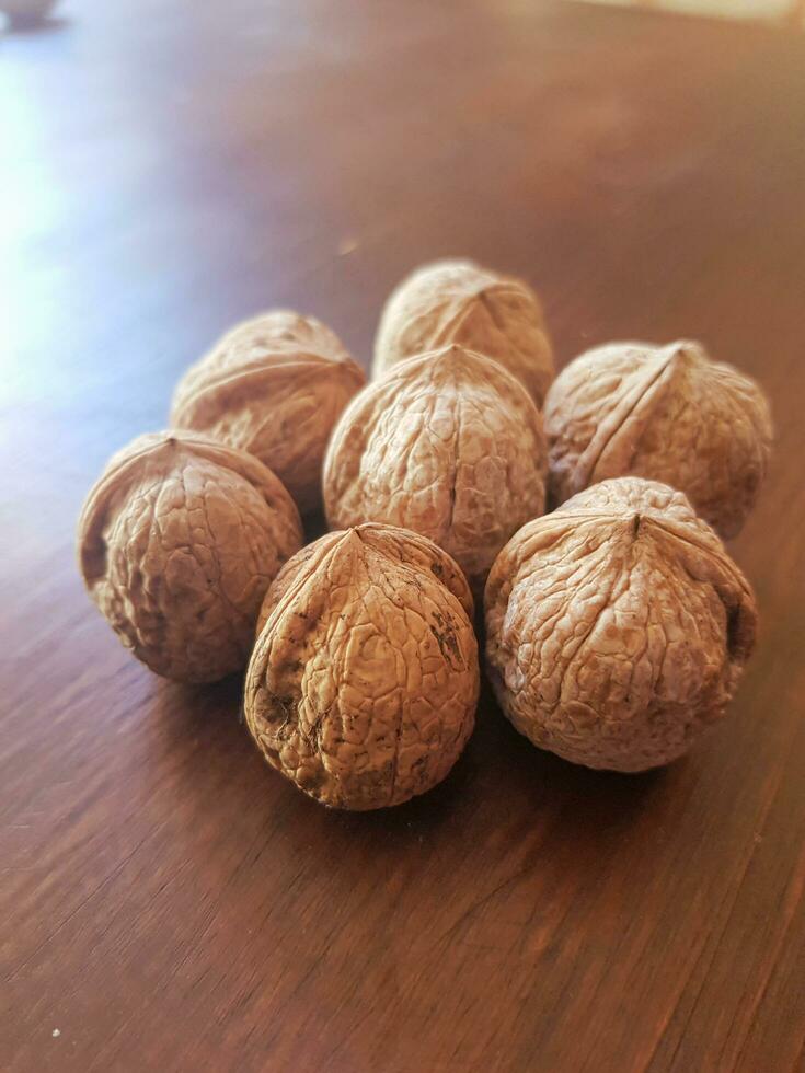 Walnut scene on a table photo