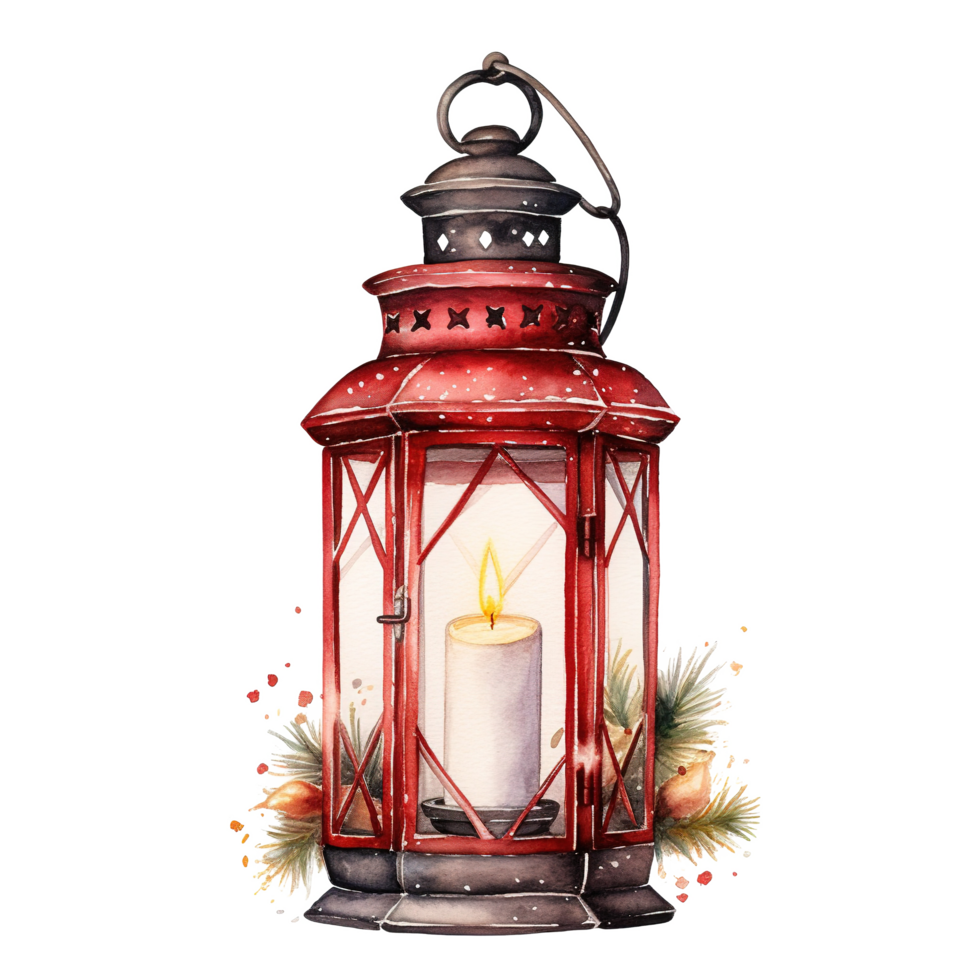 Lantern For Christmas Event. Watercolor Style. AI Generated png